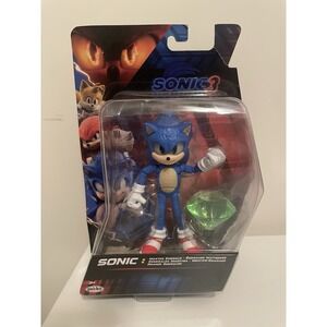 Sonic The Hedgehog Action Figure With Emerald Sonic 3 Movie Collectible Toy NIB